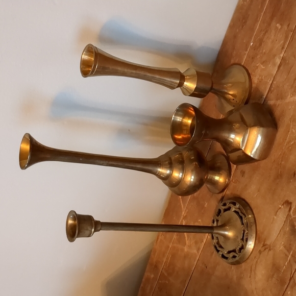 Brass Boho Candlestick Vintage Antique Grouping Varying Sizes Lot Bundle